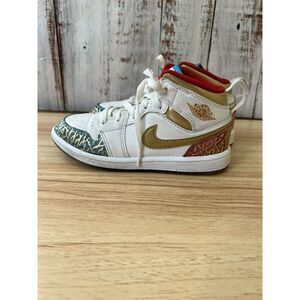 Nike Air Jordan 1 Mid SS (GS) Shoes White Metallic Gold FB2212-100 Children 13